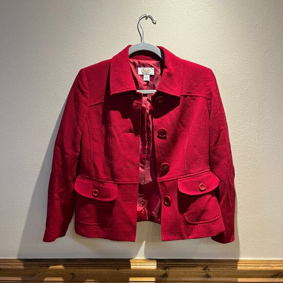 Talbots 100% Wool Jacket Dress Set Sz 8 Petite Cherry Red Business Casual Career - Picture 5 of 10